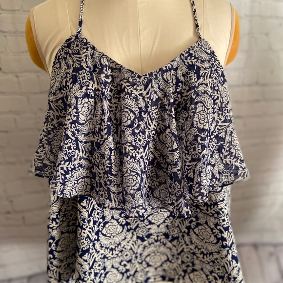 Plus size 2X blue print top blouse ruffles. - Picture 2 of 6